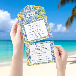 Portugisiska Tiles Lemons Rustic Initialer Bröllop