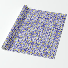 Portugisiska Tiles Mediterranean Blue Blommigt Presentpapper