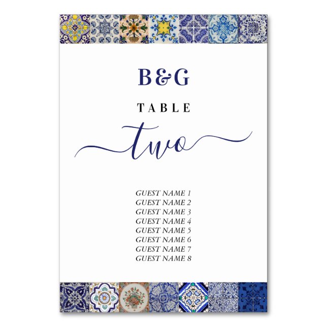 Portugisiska Tiles Mönster Bröllop Bordsnummer (Framsidan)