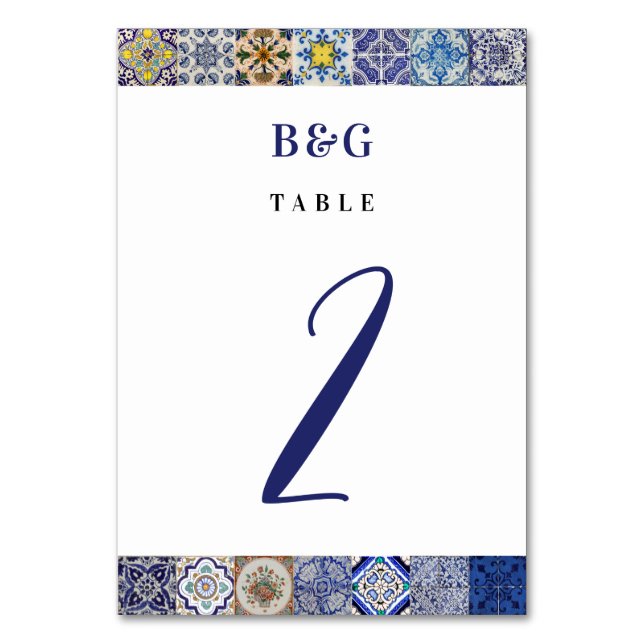 Portugisiska Tiles Mönster Bröllop Bordsnummer (Framsidan)