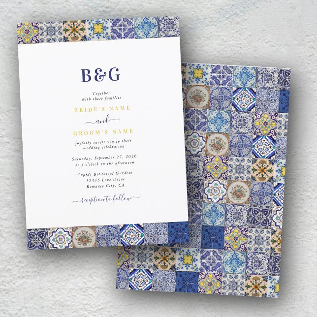 Portugisiska Tiles Mönster Bröllop Inbjudningar (Mediterranean Portuguese Tiles Pattern Invitation)