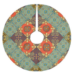 Portugisiska Tiles Talavera Stil Mönster Julgransmatta Borstad Polyester