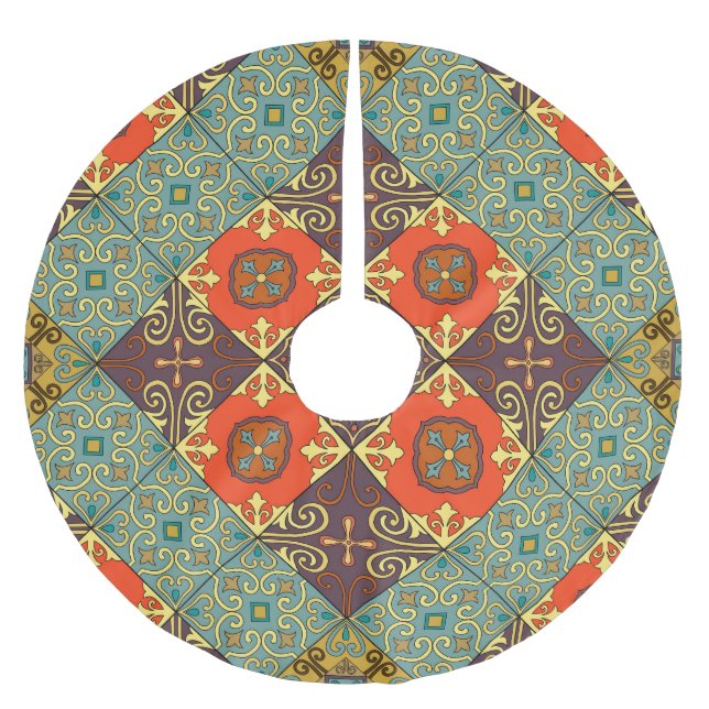 Portugisiska Tiles Talavera Stil Mönster Julgransmatta Borstad Polyester (Framsidan)