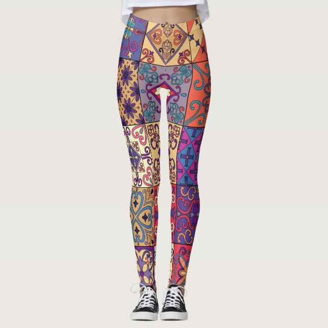 Portugisiska Tiles Talavera Stil Mönster Leggings (Framsida)