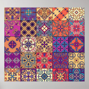 Portugisiska Tiles Talavera Stil Mönster Poster