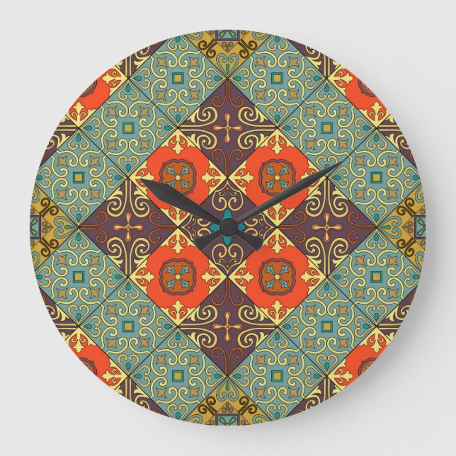 Portugisiska Tiles Talavera Stil Mönster Stor Klocka (Framsida)