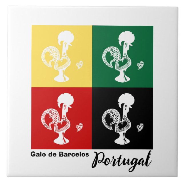 Portugisiska Tupp i den färglösa mönster Kakelplatta (Framsidan)