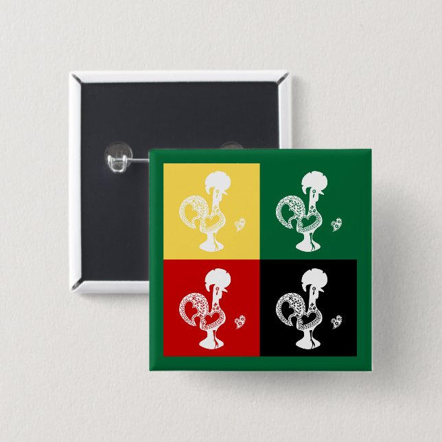 Portugisiska Tupp i den färglösa mönster Knapp (Framsida & baksida)