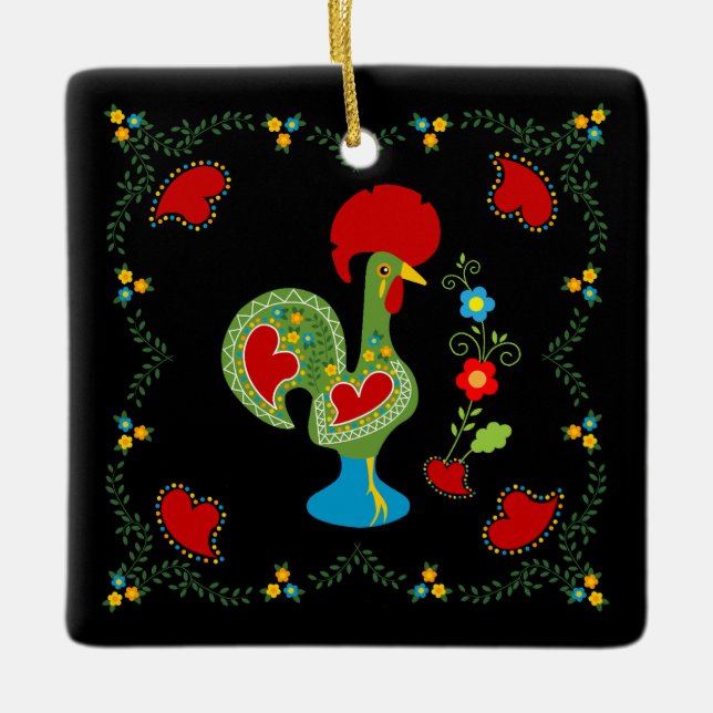 Portugisiska Tupp i Tur i grönt Grattis på födelse Julgransprydnad Keramik (Framsida)