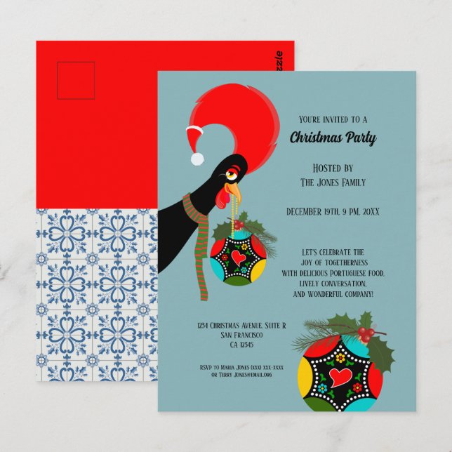 Portugisiska Tupp jul Bauble Party Vykort (Fram/baksida)