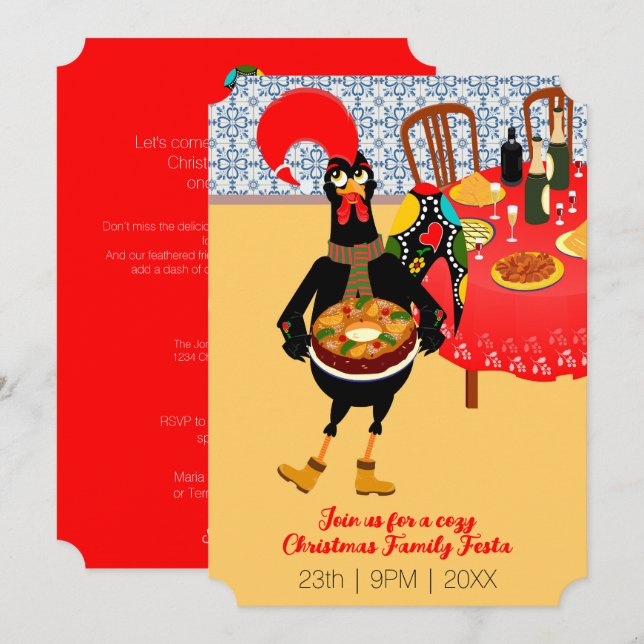 Portugisiska Tupp-kärlek-kummel Inbjudningar (Fram/baksida)