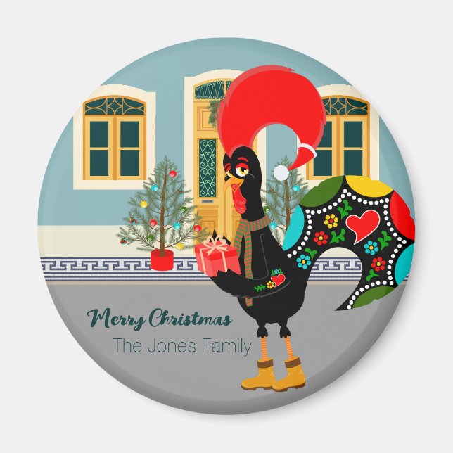 Portugisiska Tupp med Julklapp Magnet (Framsidan)