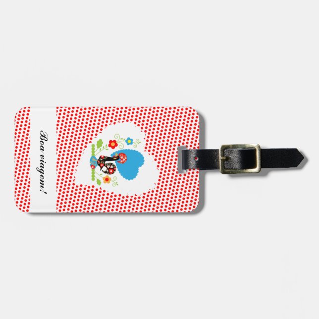 Portugisiska tupp med röd polka dots bagagebricka (Horisontell Framsida)