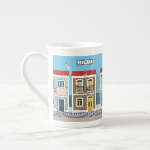 Portugisiska vackra hus med kakel eller azulejos benporslin mugg
