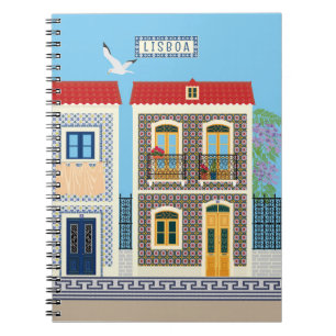 Portugisiska vackra hus med plattor eller azulejos anteckningsbok
