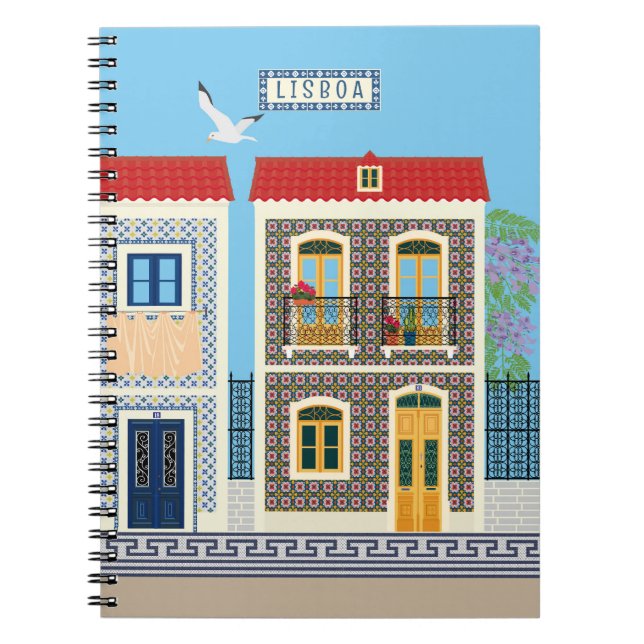 Portugisiska vackra hus med plattor eller azulejos anteckningsbok (Framsidan)