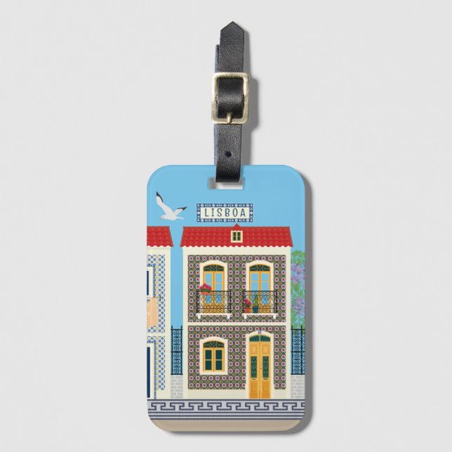 Portugisiska vackra hus med plattor eller azulejos bagagebricka (Framsida vertikal)