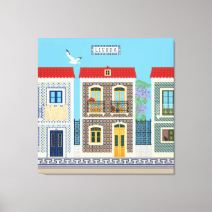 Portugisiska vackra hus med plattor eller azulejos canvastryck