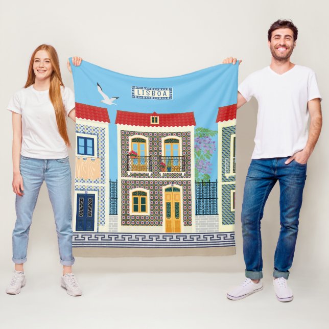 Portugisiska vackra hus med plattor eller azulejos fleecefilt (På plats)