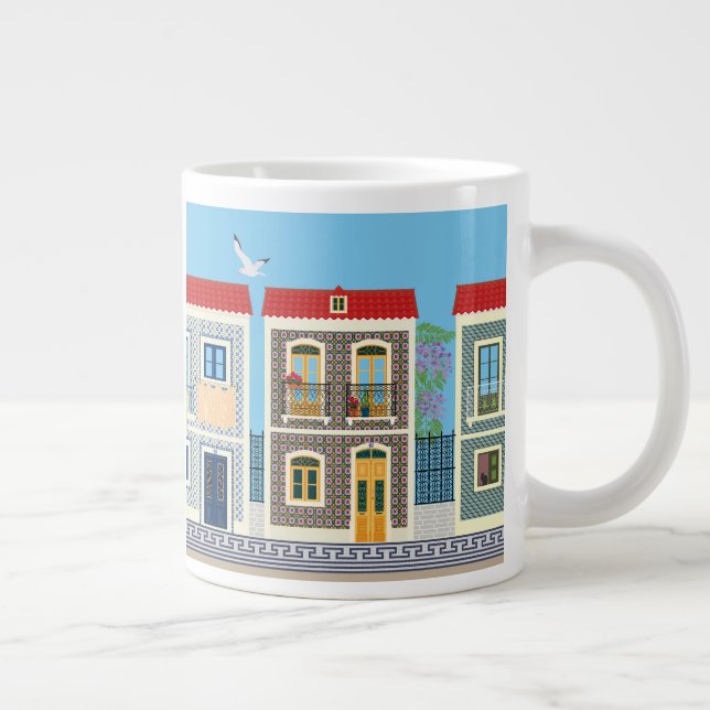 Portugisiska vackra hus med plattor eller azulejos jumbo mugg (Höger)