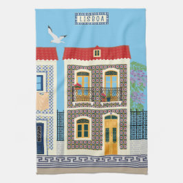 Portugisiska vackra hus med plattor eller azulejos kökshandduk