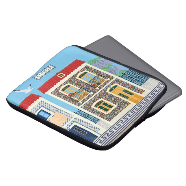 Portugisiska vackra hus med plattor eller azulejos laptop fodral (Framsida topp)