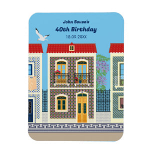 Portugisiska vackra hus med plattor eller azulejos magnet