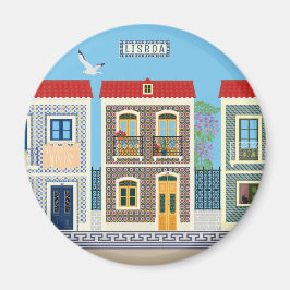 Portugisiska vackra hus med plattor eller azulejos magnet