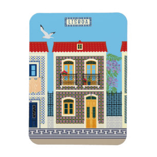 Portugisiska vackra hus med plattor eller azulejos magnet