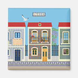 Portugisiska vackra hus med plattor eller azulejos magnet