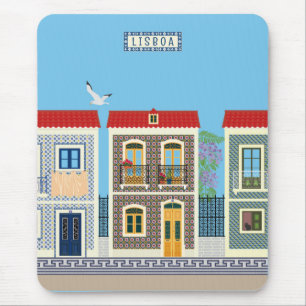 Portugisiska vackra hus med plattor eller azulejos musmatta