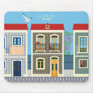 Portugisiska vackra hus med plattor eller azulejos musmatta