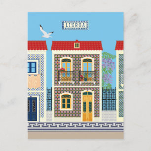 Portugisiska vackra hus med plattor eller azulejos vykort