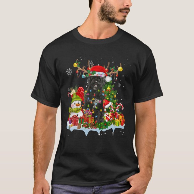 Portugisiska Vatten Hund Hat Reindeer jul Ljus T Shirt (Framsida)