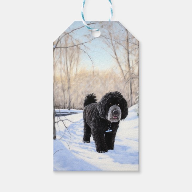 Portugisiska Vatten Hund Låt det snöa jul Presentetikett (Framsidan)