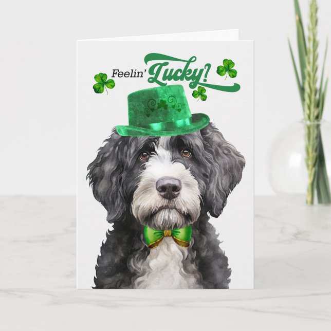 Portugisiska Vatten Hund Lucky St patrick's day Helgkort (Framsida)