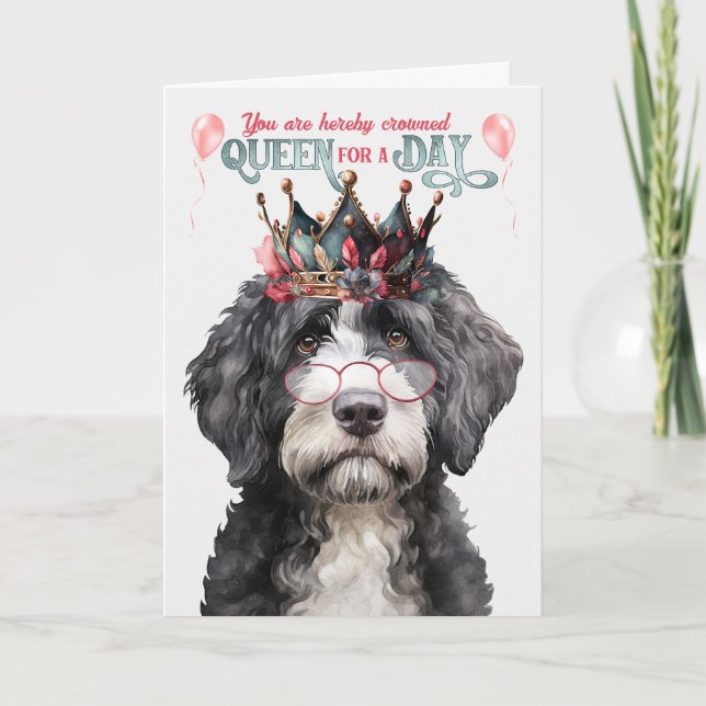 Portugisiska Vatten Hund Queen for Day Funny Birth Kort (Framsida)