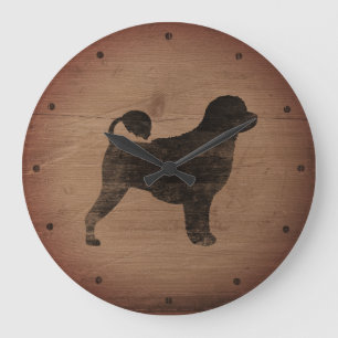 Portugisiska Vatten Hund Silhouette Rustic Stor Klocka
