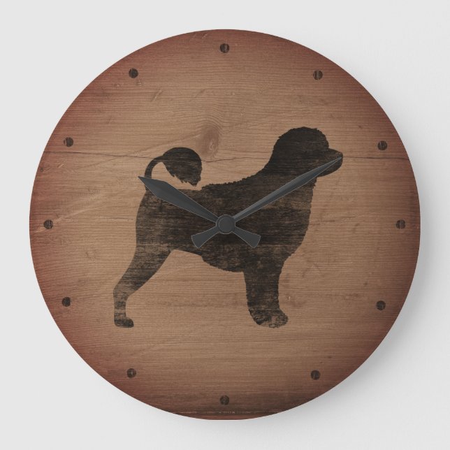 Portugisiska Vatten Hund Silhouette Rustic Stor Klocka (Framsida)