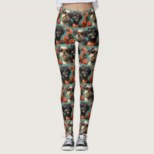 Portugisiska Vattenhundar Hjärtan Rosor Alla Hjärt Leggings