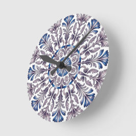 Portugisiskt Azulejo Blått Blommönster Väggur