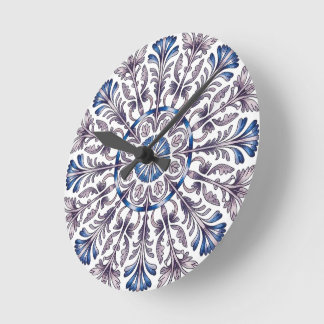 Portugisiskt Azulejo Blått Blommönster Väggur 