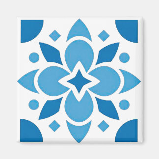 Portugisiskt Azulejo- kakel Blått Mönster Fyrkanti Magnet