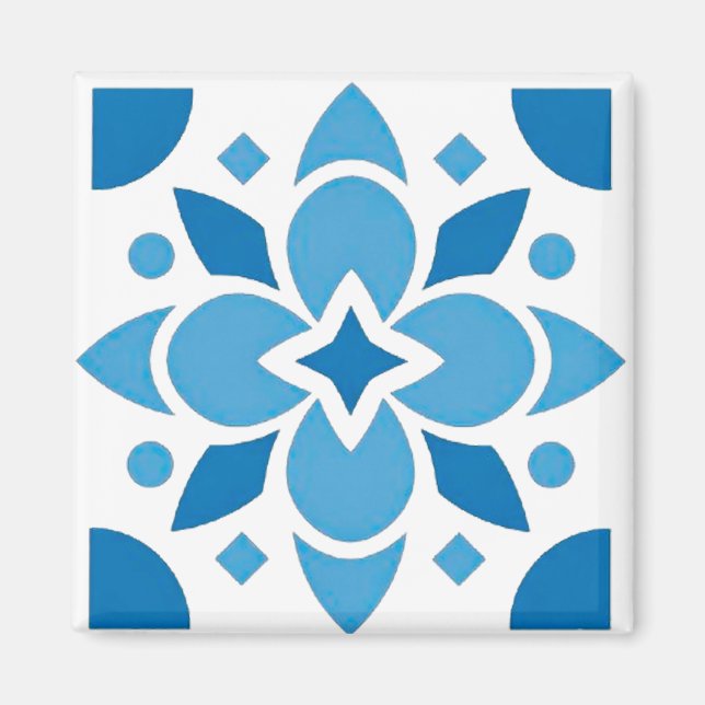 Portugisiskt Azulejo- kakel Blått Mönster Fyrkanti Magnet (Framsidan)