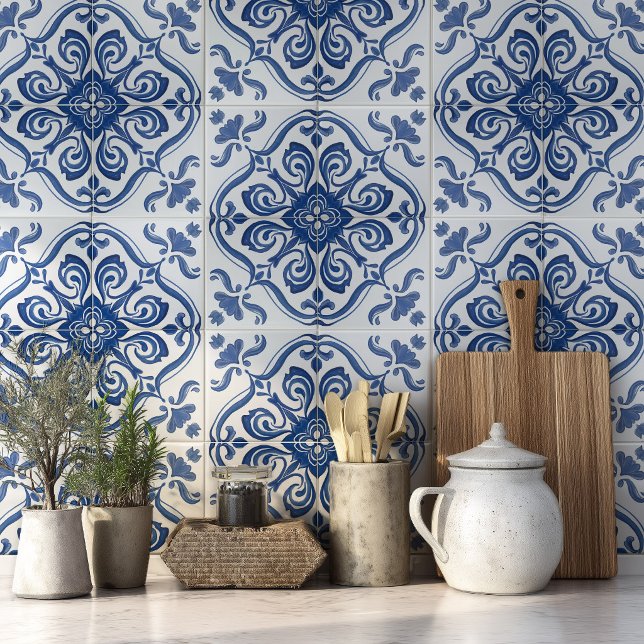 Portugisiskt Azulejo-mönster Medelhavsblått Kakelplatta (Skapare uppladdad)