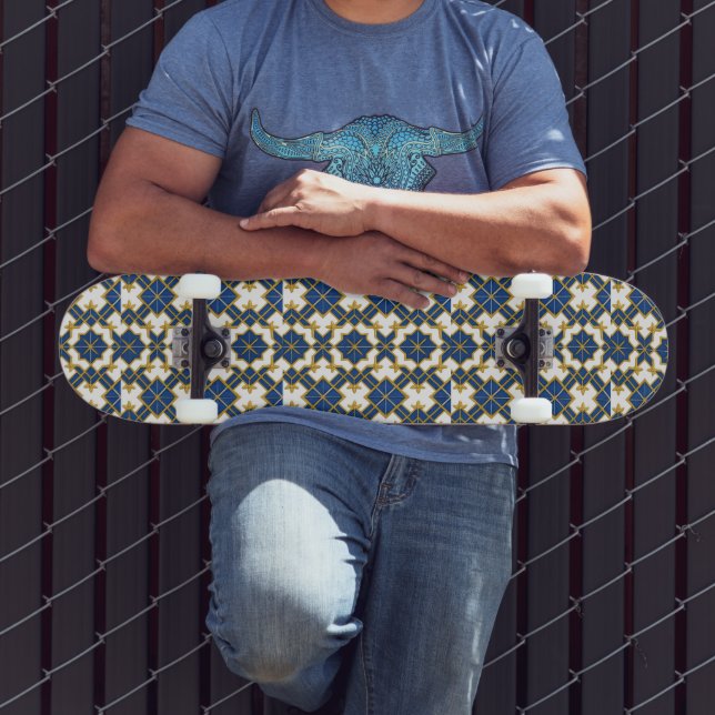 Portugisiskt Azulejo-mönster Skateboarddäck – Blå  Mini Skateboard Bräda 18,5 Cm (Utomhus 3)