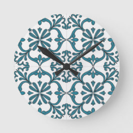 Portugisiskt Azulejo-väggur – Blått blomstermönste Rund Klocka