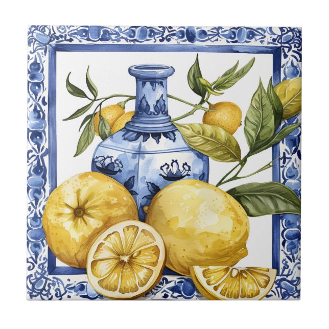 Portugisiskt Citron Medelhavet  Kakelplatta (Framsidan)