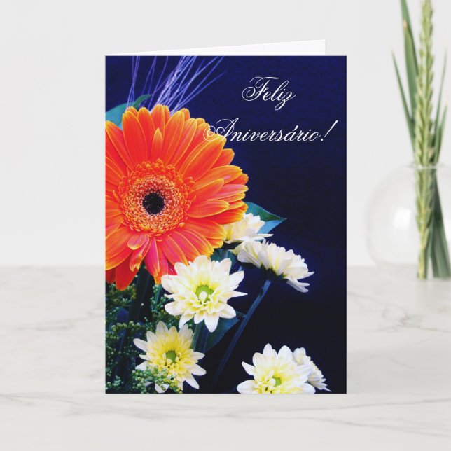 Portugisiskt födelsedagkort med blommor kort (Framsida)