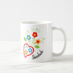 Portugisiskt folkhjärta med saudade ord kaffemugg